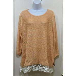 Style & Co. Citrus Splash Women’s XL Marled Lace-Hem Pullover‎ Sweater